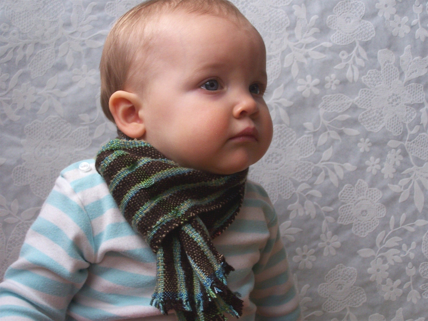 Chocolate with Blue and Green Strips Baby or Me Scarf