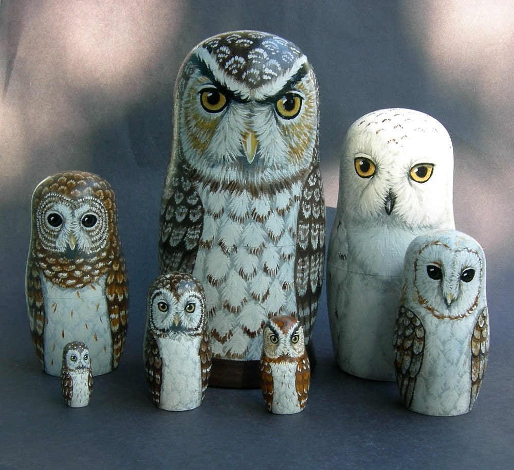 Nesting Doll Owls- Set of 7- Creatures of The Moon and Night