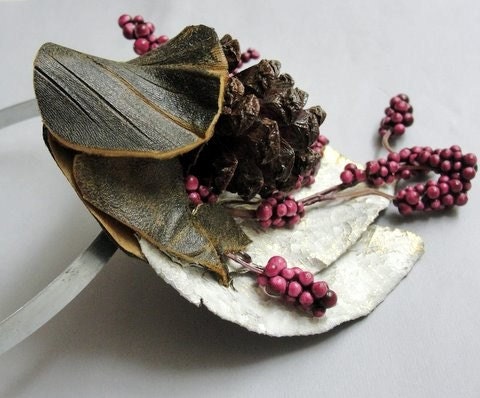 Dryad Nymph. Purple Berries and Pinecone Leather Forest Headband