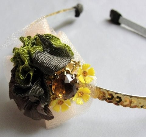 Sale- Vintage Rhinestone, Rosette and Sequin Headband