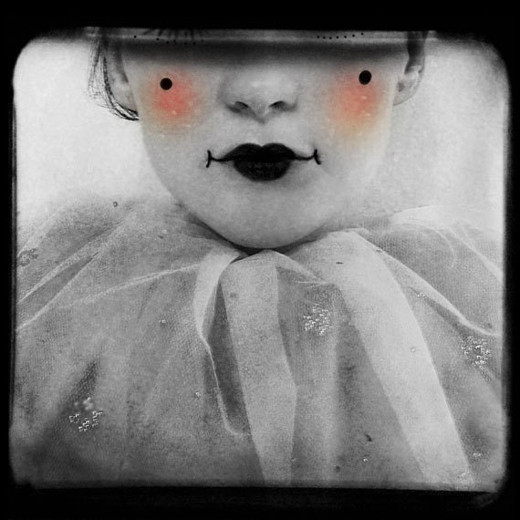 Clown Photograph,  Lark, 5x5 Ttv Print - Black and White, Circus Portrait, Colorized