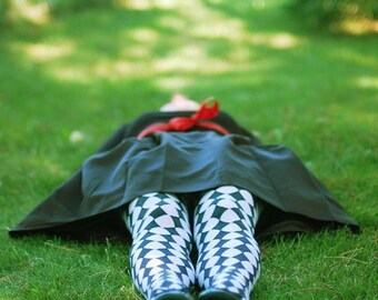 SALE Whimsical 11x14 Photograph, Dreaming, Surreal Harlequin Fairytale Portrait, Emerald Green