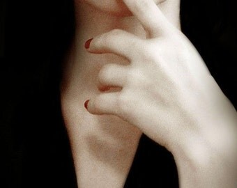 SALE Female Portrait, 11x14 Photograph, Persuasion, Dramatic Red Lips, Painterly