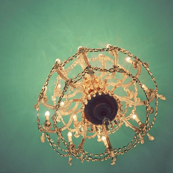 Still Life Photography, Once Upon a December, 8x8 Print. Chandelier Photograph, Mint Green Fine Art Photo