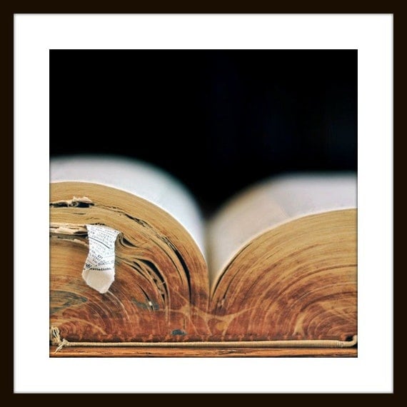 Still Life Book Photograph, Tome, 5x5 Print, Classic Old Book Photo, Brown, Black, Macro Photography
