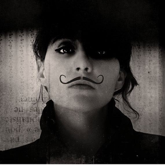 Mustache Portrait, Ringleader, Black and White 5x5 Androgymous Print,