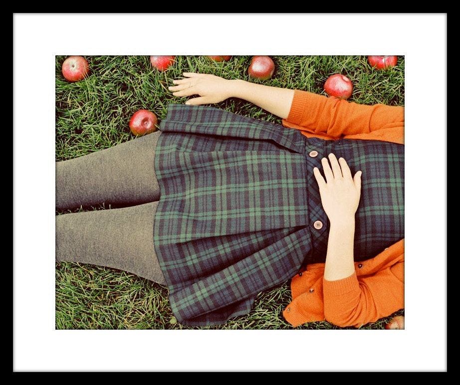 Apple Photograph 8x10 Autumn Photo, Whimsical School Girl Portrait, Fall, Orange