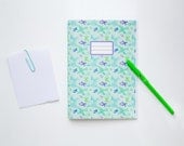 School supplies -Seagreen Notebook with a blue, green and purple Gold Fish pattern