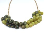 Green russian serpentine and chartreuse lemon jade bubble necklace