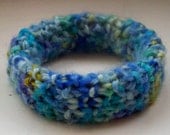 Blue bangle bracelet handspun hand dyed hand knitted merino