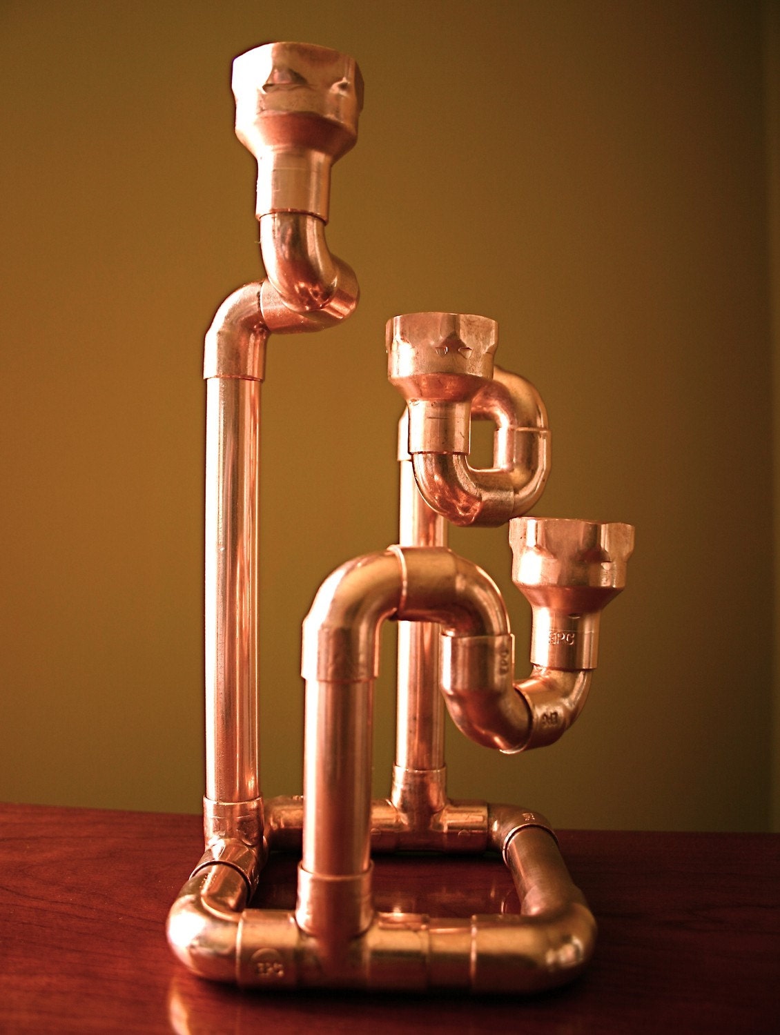 Industrial Steampunk Copper Candle Holder Candelabra Centerpeice