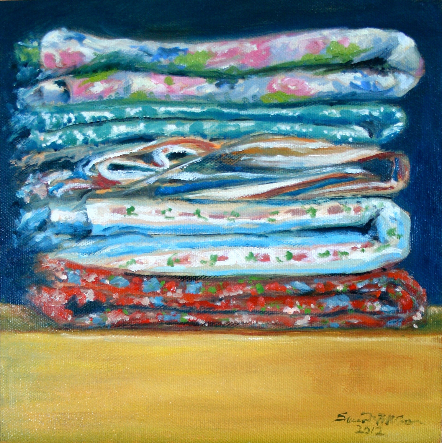 8x8 Depression Era Feed Sacks Oil Painting