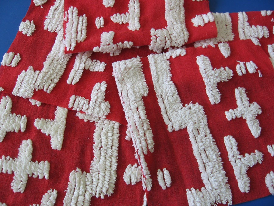 20 Red Vintage Chenille Bedspread precut 6 inch squares  Make a baby quilt fabric