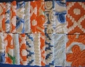 Baby Quilt Squares Vintage Chenille Bedspread Fabric  22 precut 6 inch squares  Orange and blue