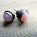 Pink Opal Stud Earrings, Peruvian Opal Gemstones 6mm set in a Rustic Oxidized Handmade Bezel