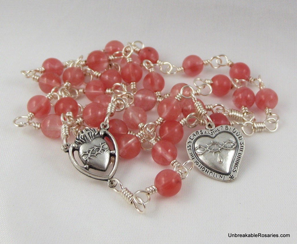 Unbreakable Rosaries Most Precious Blood of Jesus Rosary Beads in Cherry Quartz