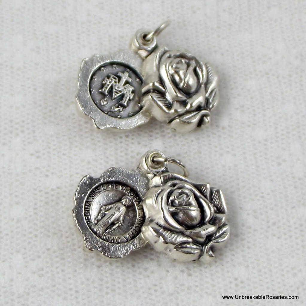 Virgin Mary Miraculous Medal Double Sided Rosebud Locket Swings Open
