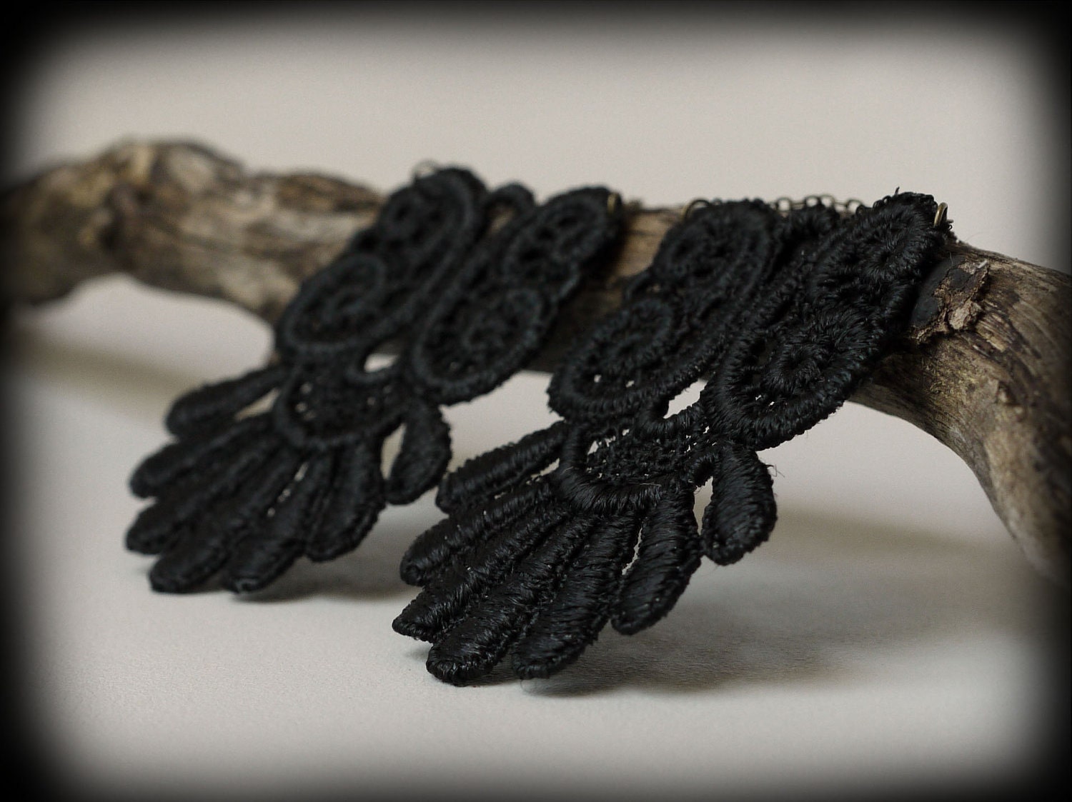 Lace Earrings - Medallion Style in Glossy Black