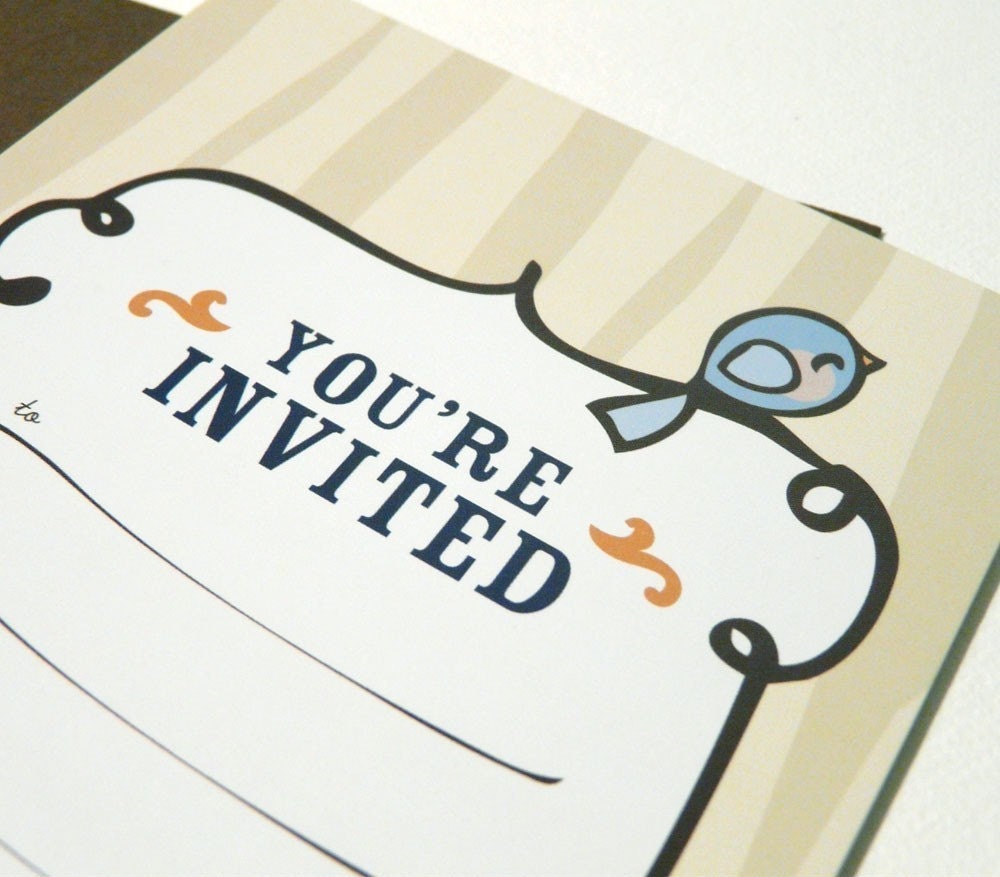 Childrens Party Invitations : Rabbit and Bird - 8pc