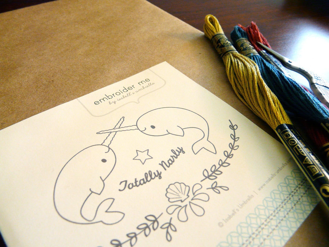 Narwhale Embroidery Pattern w/Stitch and Color Guide (PDF)