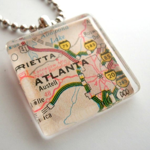 Glass Tile Map Necklace - Atlanta