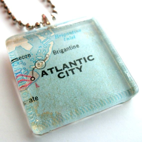 Glass Tile Map Necklace - Atlantic City