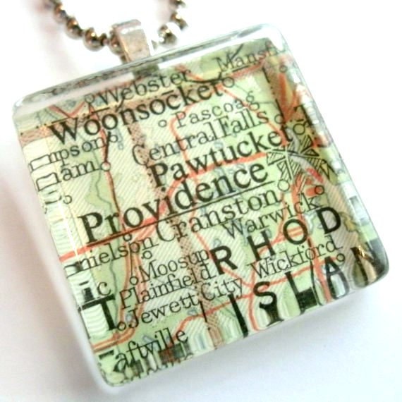 Glass Tile Map Necklace - Providence