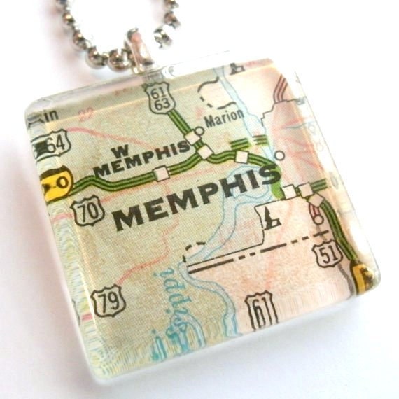 Glass Tile Map Necklace - Memphis