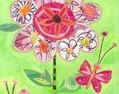 Lime Flower Collage on canvas - 18 x 24