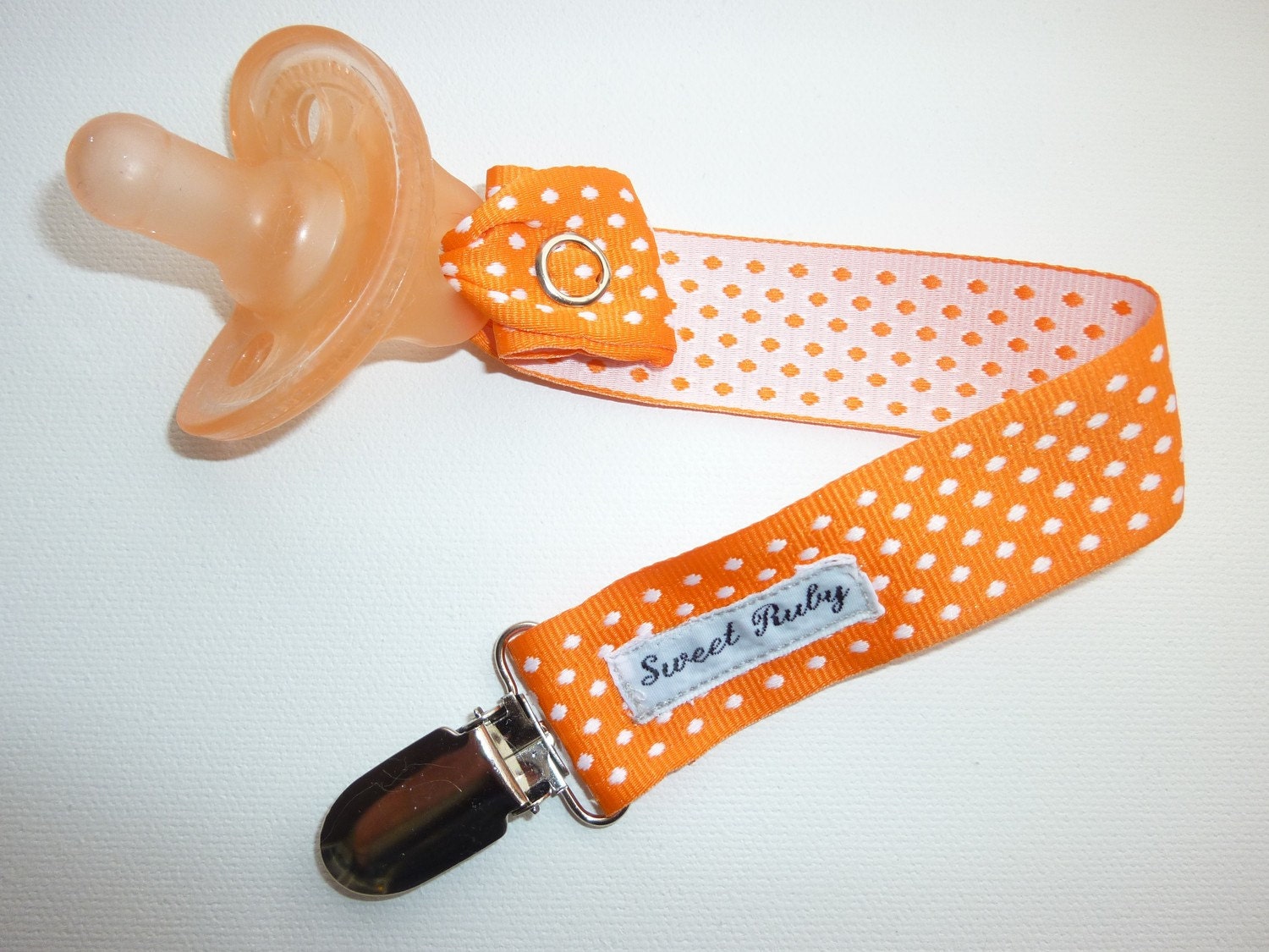 Orange Cream Dot Binky Clip