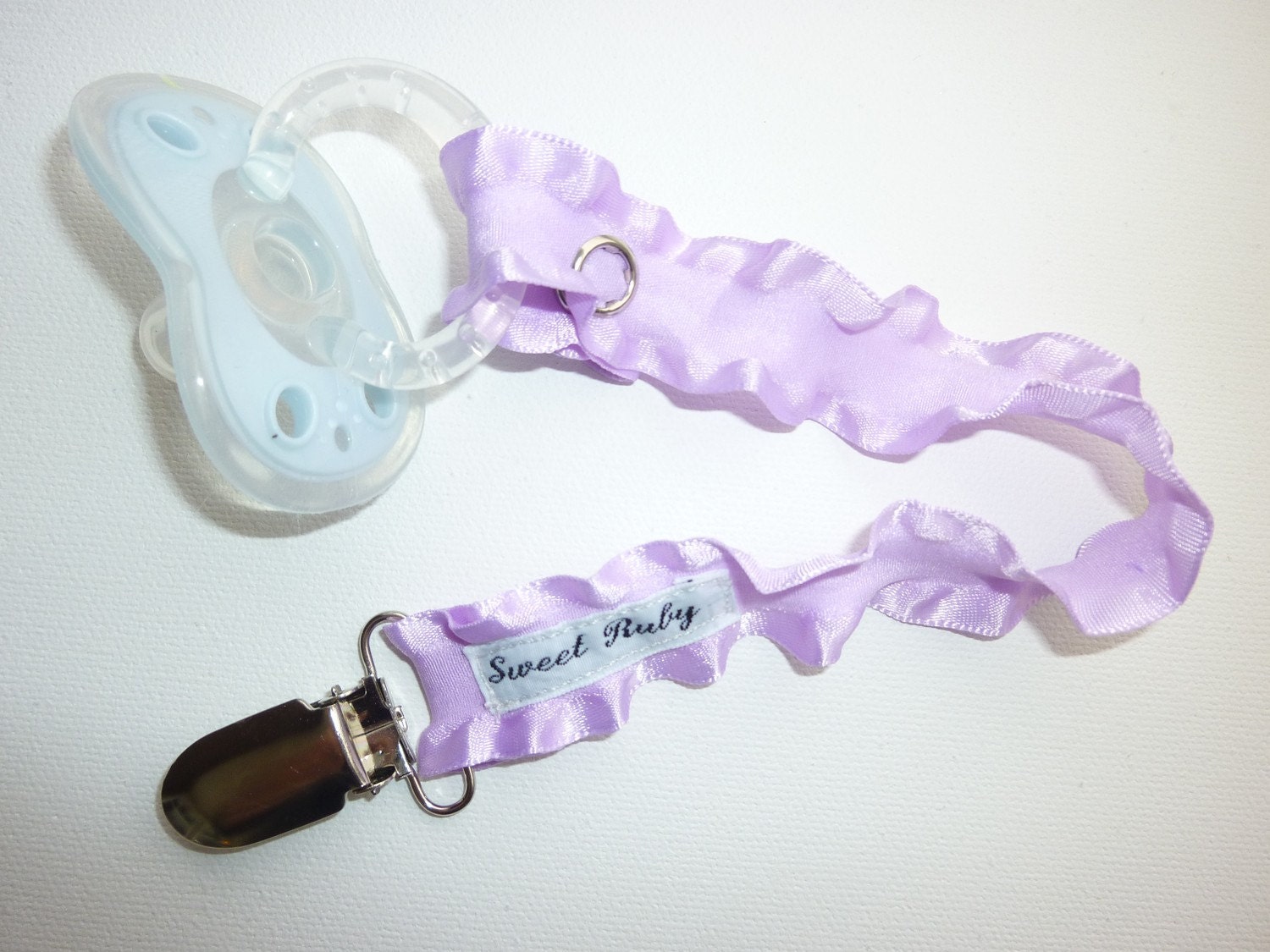 Lavender Lily Double Ruffle Binky Clip