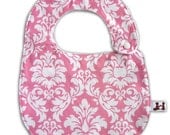 Baby Bib -Reversible- Candy Damask with White Minky Dots