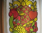 Vintage Tea Towel Bold Mid Century Fruit Graphic Georges Briard Reds Yellow Orange Lime Green Black Circa 1960