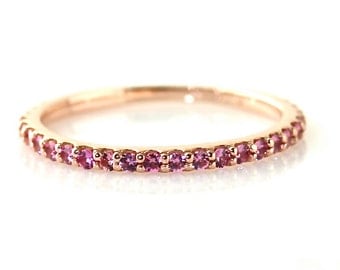14K Rose Gold Pink Sapphire Ring Anniversary Band Stacking Ring Wedding Band Birthstone Ring White Yellow Rose Gold