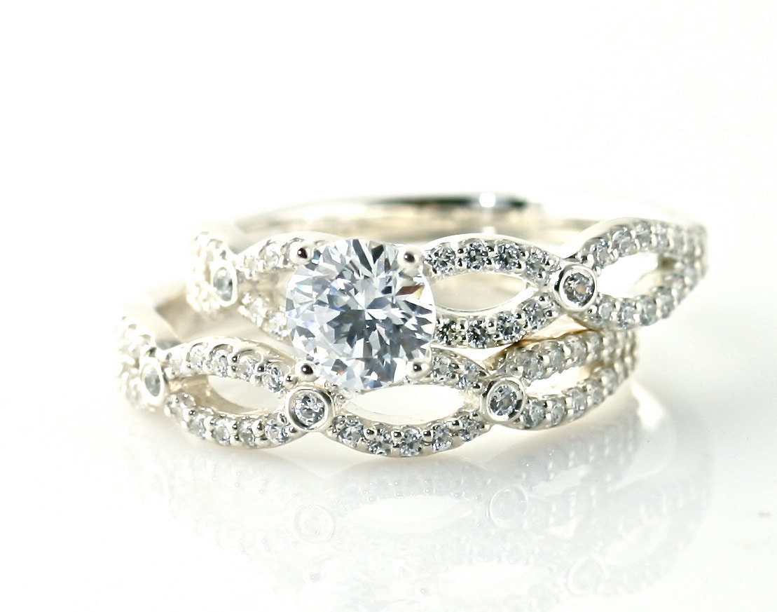 14K Diamond Semi Mount Wedding Set Engagement Ring Wedding Band 14K White Yellow Rose Gold Platinum Palladium Bridal Jewelry