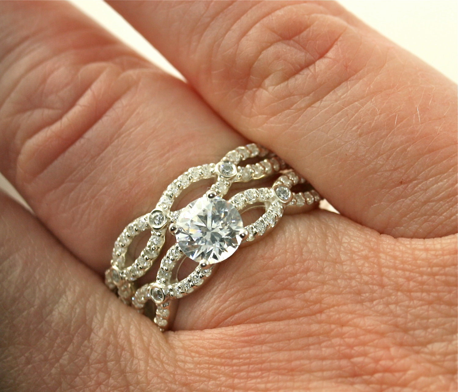 14K Diamond Semi Mount Wedding Set Engagement Ring Wedding Band 14K White Yellow Rose Gold Platinum Palladium Bridal Jewelry