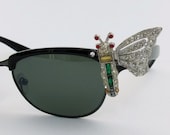 SALE.. Vintage inspired BUTTERFLY Black rhinestones sunglasses