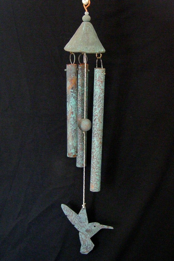 Decorative Copper and Ceramic Wind Chime with Patina