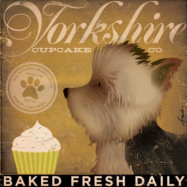 Yorkshire Cupcake Company Yorkie original graphic art on canvas 12 x 12 x 1.5 by stephen fowler