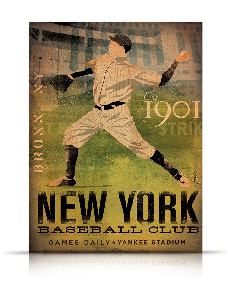 New York Yankees Baseball Club vintage style graphic artwork on canvas 18 X 24 by stephen fowler