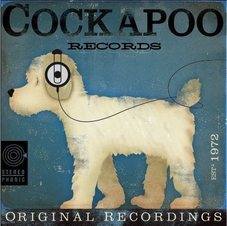 Cockapoo records original graphic artwork giclee archival signed print 12 x 12  by stephen fowler