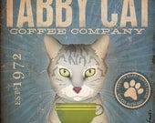 Tabby Cat Coffee Company original illustration graphic art on 12 x 12 canvas by stephen fowler