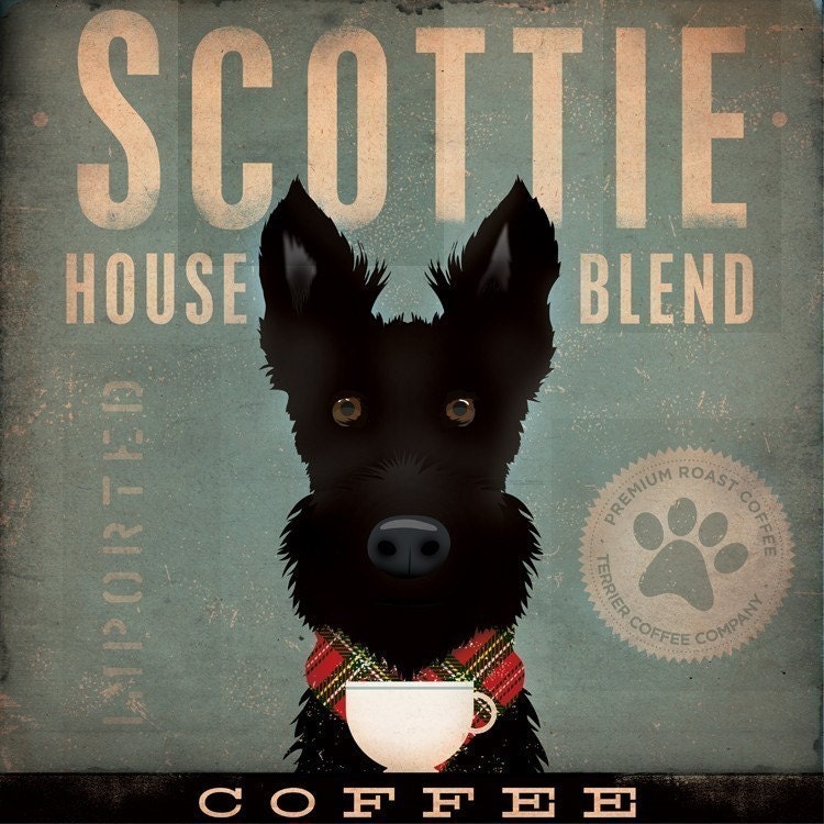 Scottie Coffee Company Scottish Terrier original graphic art on canvas 10 x 10 x 1.5 by stephen fowler