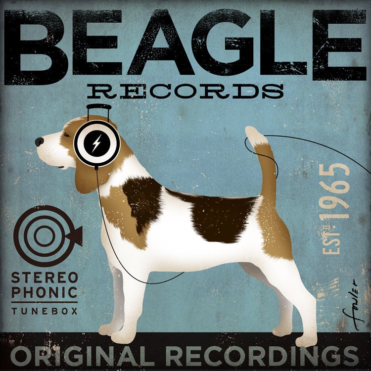Beagle Records album style artwork original illustration graphic art on 12 x 12 canvas by stephen fowler
