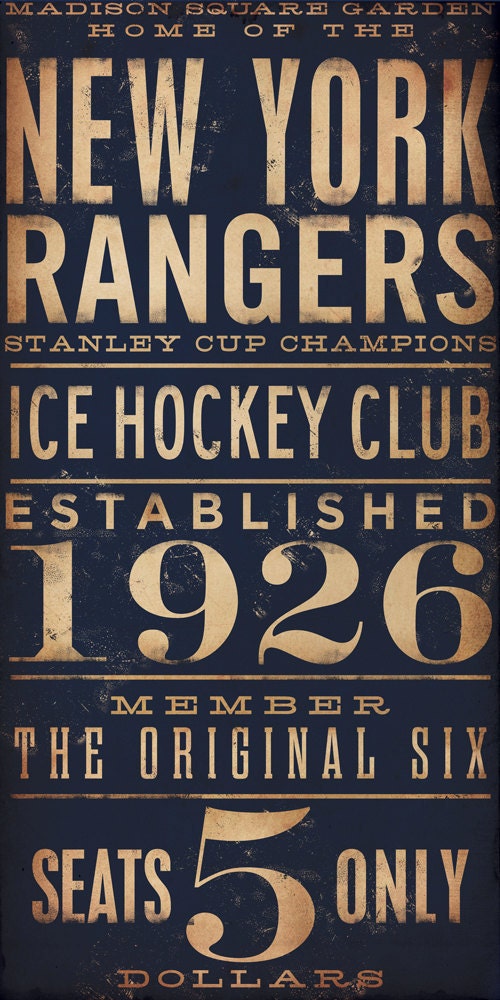 New York Rangers hockey club typography original graphic art on canvas 10 x 20 by stephen fowler