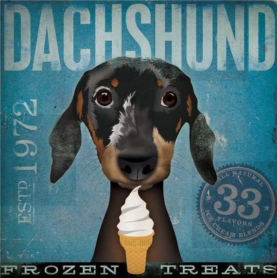 Dachshund Frozen Treats Company original illustration art gallery wrap on canvas 12 x 12 x 1.5 by stephen fowler