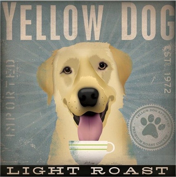 Yellow Dog Labrador Coffee Company original graphic illustration giclee archival signed artist's print 12 x 12