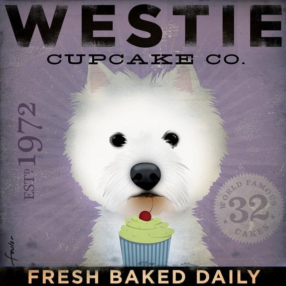 Westie Cupcake Company original graphic art on canvas 12 x 12 by stephen fowler