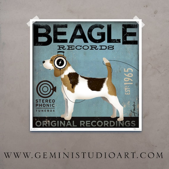 Beagle Records album style artwork original illustration giclee archival signed artist's print 12 x 12