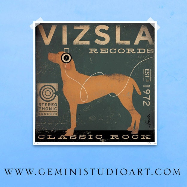 VIZSLA record company vintage style graphic art giclee archival signed print 10 x 10 by stephen fowler